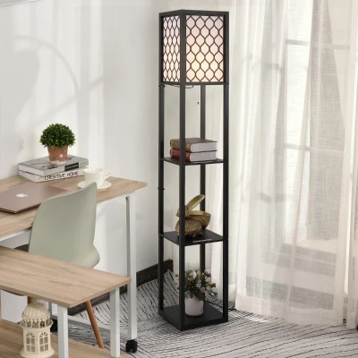 Lampa Pom cu Rafturi – 3 Niveluri, 160 cm, Negru