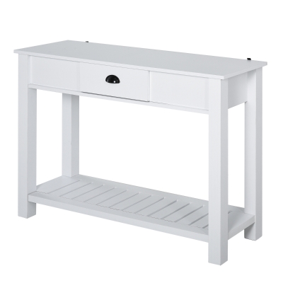 HOMCOM Mesa Tipo Consola Estilo Colonial Mesa Auxiliar para Pasillos Entradas Dormitorio con Cajón Estante Inferior 120x39x81 cm Blanco