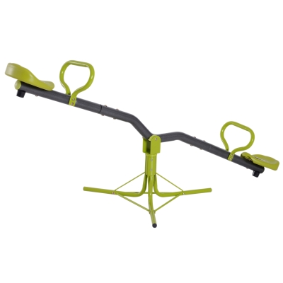 HOMCOM Columpio Balancín para Niños Balancín Infantil para Exteriores Giratorio de 360 Grados Carga 35kg (cada asiento) +3 Años 180x67x53 cm Gris y Verde