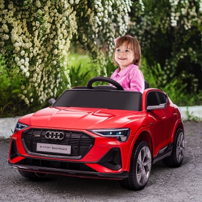 HOMCOM Coche Eléctrico Audi E-tron 12V para Niños de +3 Años con Mando a Distancia Faros Bocina Música MP3 TF USB y Apertura de Puerta 3-8 km/h 108x60x47 cm Rojo