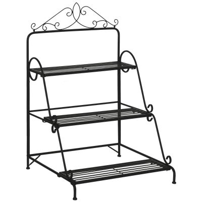 Outsunny Dekorativer Pflanzenständer, 3-stufig, Metall, Schwarz, 60,5 x 59,5 x 95,5 cm