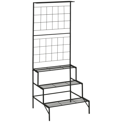 Outsunny Pflanzenregal mit 3 Stufen und Spalier, Metall, Schwarz, 60 x 53,5 x 159,5 cm