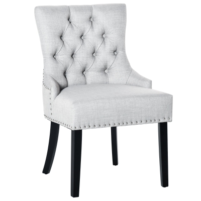 HOMCOM Esszimmerstuhl Küchenstuhl Polsterstuhl Gummiholzbeine Sessel Leinen Grau 61 x 56 x 92 cm