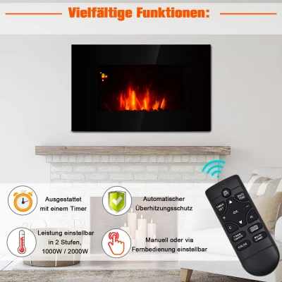HOMCOM® Elektrokamin LED Wandkamin mit Flammeneffekt Fernbedienung