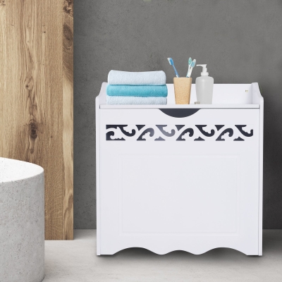 HOMCOM® Badschrank Wäschekorb Truhe Kiste Aufbewahrungsbox mit Deckel MDF Weiß 55 x 34 x 58 cm