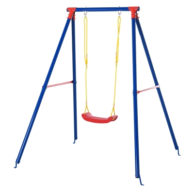 Outsunny Columpio de Metal para Niños +3 Años con Soporte Juego de Columpio Infantil con Asiento Cuerda Ajustable 4 Anclajes Exteriores Carga Máx. 40 kg 155x160x180cm Multicolor