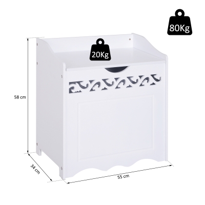 HOMCOM® Badschrank Wäschekorb Truhe Kiste Aufbewahrungsbox mit Deckel MDF Weiß 55 x 34 x 58 cm
