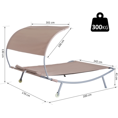 Outsunny® Doppelliege Relaxliege mit Dach rollbar Stahl Beige