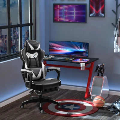 Vinsetto® Gamingstuhl Gamingsessel Fußstütze Liegefunktion Weiß Schwarz