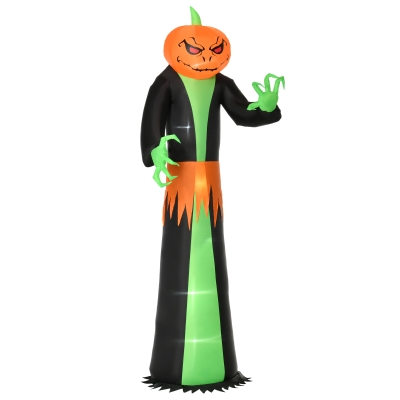 HOMCOM Halloweengeist mit LED-Lichtern, selbstaufblasend, inkl. Gebläse, 100 cm x 96 cm x 270 cm, Grün + Gelb + Schwarz