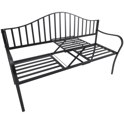 Outsunny® Gartenbank 2 Sitzer Sitzbank Parkbank Metallbank Bankauflage mit Armlehne mit Klappbeistelltisch Schwarz 150 x 53 x 95 cm