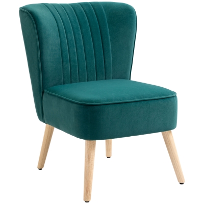 Fauteuil lounge design scandinave piètement bois velours turquoise