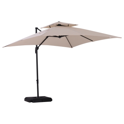 Parasol déporté double toit inclinable pivotant lestage inclus