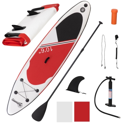 Outsunny 10Ft Inflatable Paddle Stand Up Board, Non-Slip Deck Board w/ Aluminium Paddle, ISUP Accessories, Carry Bag, 15H x 320L x 76Wcm - White