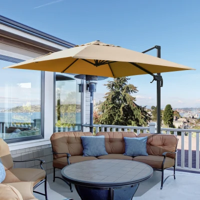 Outsunny Parasol Déporté 3x3m Pivotant 360° Beige Acier