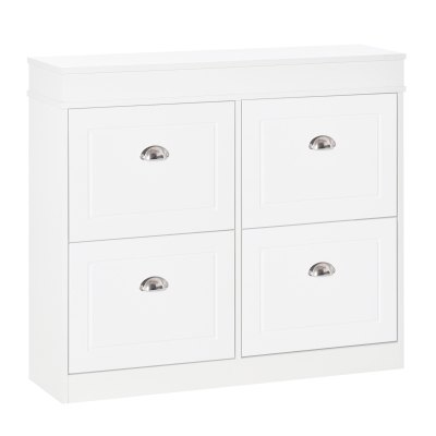 HOMCOM Shoe Cabinet with 4 Flip Drawers Storage Cupboard with Adjustable Shelf White