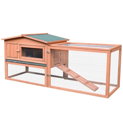 PawHut Clapier cage à lapins rongeurs 2 étages tiroir déjection enclos extérieur amovible toit ouvrant 156L x 58l x 68H cm bois massif pin