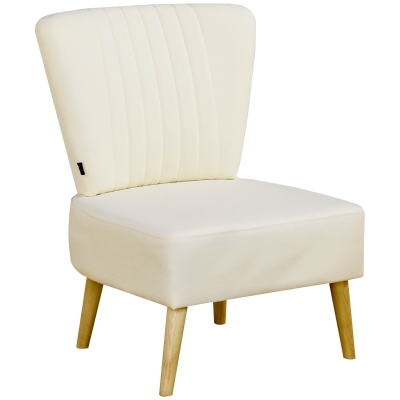 Fauteuil lounge design scandinave piètement bois tissu beige