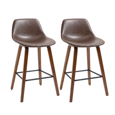 Lot de 2 tabourets de bar Vintage PU marron effet vieilli bois