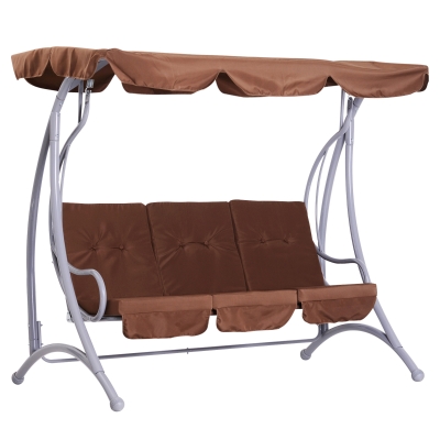 Outsunny 3-Seater Metal Swing Chair Bench-Coffee