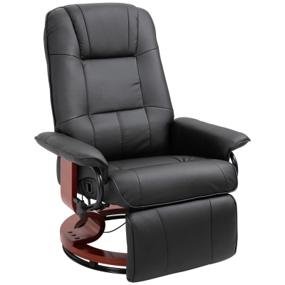 HOMCOM Manual Recliner Chair Armchair Sofa with Faux Leather Upholstered, Wood Base for Living Room Bedroom, Black