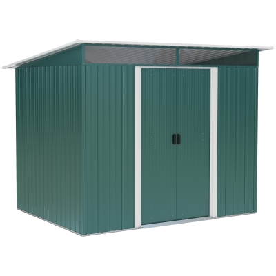 Outsunny Pent Roofed Metal Garden Shed House Hut Gardening Tool Storage Foundation and Ventilation 260L x 194W x 200H cm