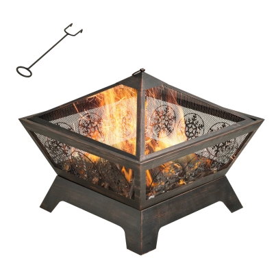 Outsunny 61 cm Outdoor Fire Pit, Portable Wood Burning Firepit with Spark Screen, Poker for Patio, BBQ, Camping, Black