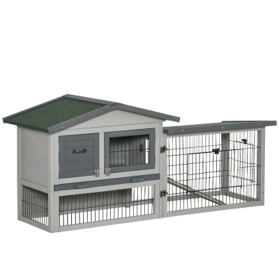 Clapier cage à lapins 2 niveaux 4 portes toit intégral sapin gris
