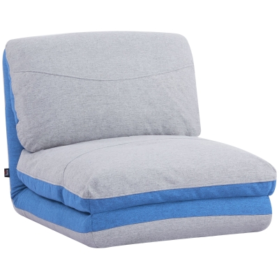 HOMCOM Chauffeuse - Matelas d'appoint Pliant - Fauteuil Convertible - Inclinaison Dossier réglable 5 Positions - Tissu Polyester Aspect Lin Gris Clair Bleu