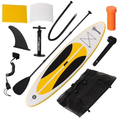Outsunny 10' x 30" x 6" Inflatable Paddle Stand Up Board, 1.65-2.15M Adjustable Aluminium Paddle Non-Slip Deck Board, with ISUP Accessories & Carry Bag, 305L x 76W x 15H cm, White