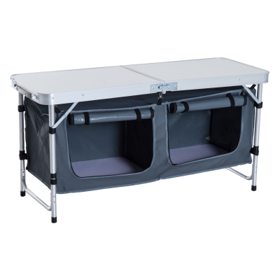 Outsunny Tavolino da Campeggio Pieghevole con Ripiano Portavivande in Alluminio Bianco