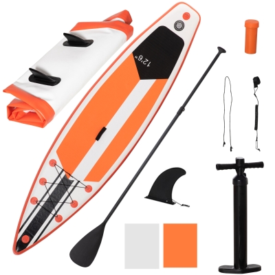 Outsunny 10.5' x 30" x 6" Inflatable Paddle Stand Up Board, Adjustable Aluminium Paddle, Non-Slip Deck Board w/ ISUP Accessories, Carry Bag, 15H x 320L x 76Wcm - White