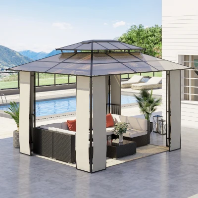 Pavilion cu acoperis rigid din policarbonat 3.7 x 3 m, Maro