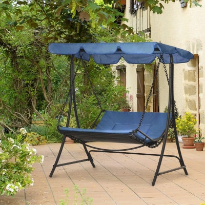 Outsunny leżak bujany z dachem stal kolor niebieski 160 x 117 x 173 cm