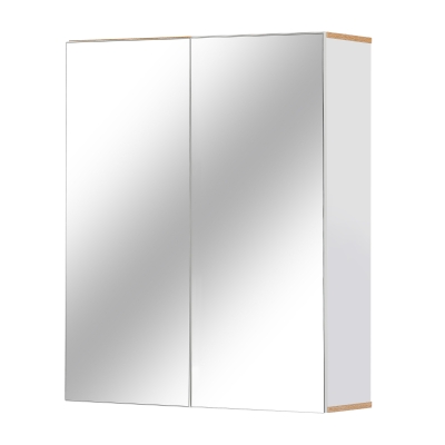 kleankin Mobiletto Pensile a Specchio per Bagno in Legno Bianco e Rovere 60x20.5x75cm