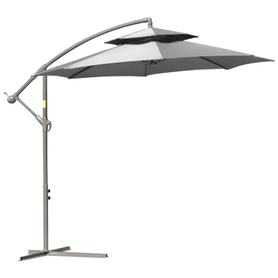 Outsunny Überhängender Gartenschirm, Hellgrau, Φ2.67 x 2,45 m