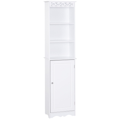 Homcom Mobila Coloana pentru Baie in Lemn cu Decor Sculptura Floreala Alba 40 x 23 x 160 cm