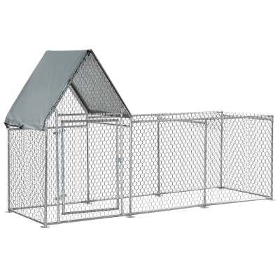 PawHut Recinto per Galline in Acciaio Galvanizzato con Telo di Protezione in Oxford, 302x107x172cm, Argento