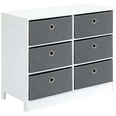 HOMCOM Cómoda con 6 Cajones de Tela Plegables Cajonera Armario de Almacenaje Multifuncional para Dormitorio Salón Pasillo 72x35x62 cm Blanco y Gris