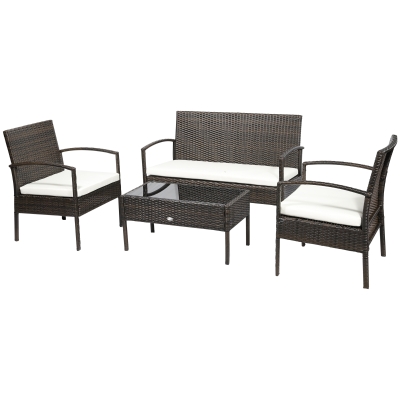 Outsunny Polyrattan Gartenmöbel Set 4-teilig Braun+Cremeweiß