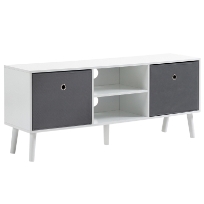 HOMCOM Mueble de TV para Televisores de hasta 50 Pulgadas Mesa de Salón Moderna con 2 Cajones de Tela 2 Estantes Abiertos 110x29x46,5 cm Blanco y Gris