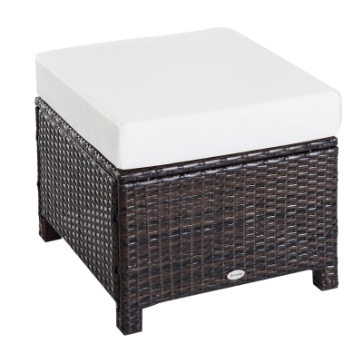 Outsunny Poly Rattan Hocker mit Kissen 50 cm x 50 cm x 35 cm