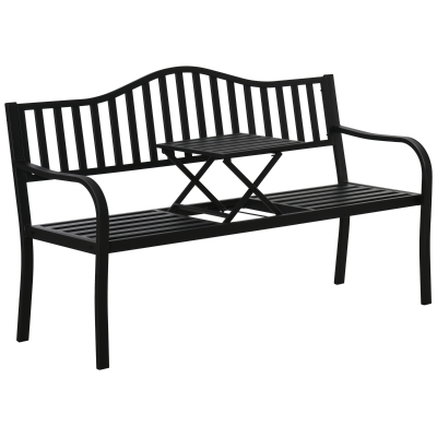 Outsunny Gartenbank mit ausziehbarem Tisch Metall Schwarz