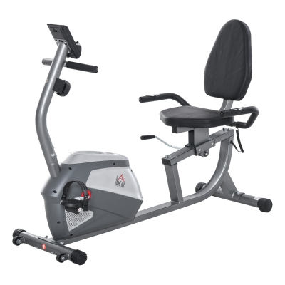 HOMCOM Cyclette Orizzontale con Schienale e Seduta Regolabile, 8 Resistenze e Monitor LCD, 121.5-136x62.5x98cm - Grigio