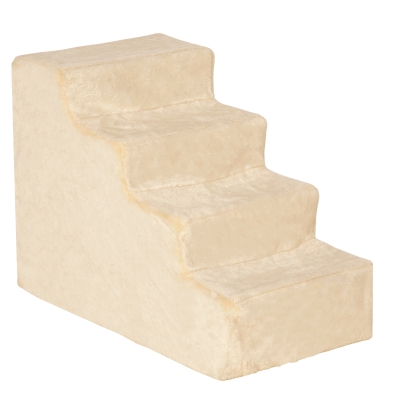 PawHut Haustiertreppe 4-stufige Hunderampe mit abnehmbarer Bezug Katzentreppe Hundetreppe Tiertreppe Spanplatte Plüsch Beige 60 x 35 x 44 cm