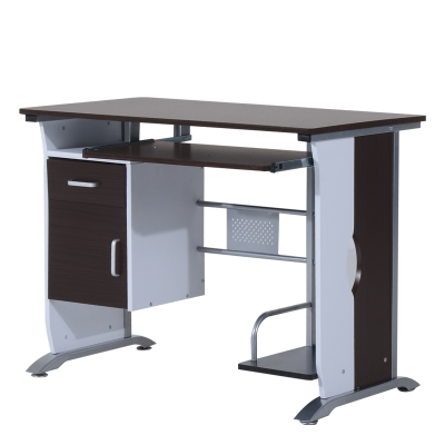 Homcom Scrivania Porta PC da Ufficio con Cassetti in Legno, 100x52x75cm, Colore noce