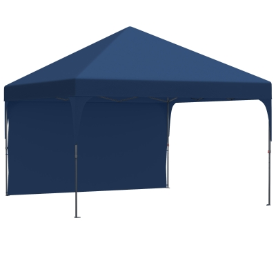 Outsunny Cenador Plegable 3x3m Ajustable en Altura Carpa de Jardín con 1 Pared Lateral Techo de Ventilación 4 Sacos de Arena y Bolsa de Transporte para Camping Fiestas Azul