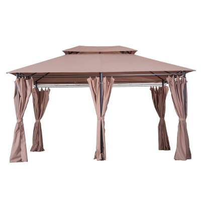 Outsunny 4m x 3(m) Metal Gazebo Canopy Party Tent Garden Pavillion with Curtains Sidewalls Khaki