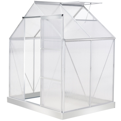 Outsunny 6 x 4 FT Walk-In Greenhouse Polycarbonate Panels Aluminium Frame w/ Sliding Door Adjustable Window 2.5㎡ Inner Area Plant Vegetable Flower Grow Green House Protection