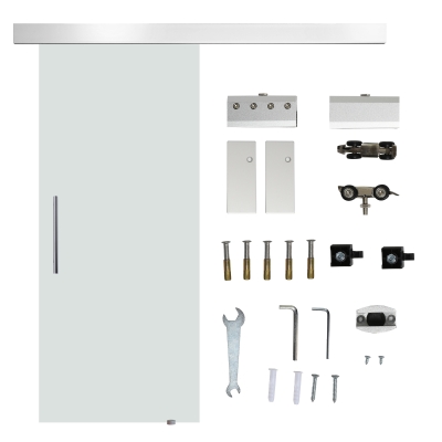 HOMCOM 77.5cm Modern Sliding Door Set Kit w/ Frosted Glass Door Aluminium Rail Opaque Home Decoration DIY Office Style